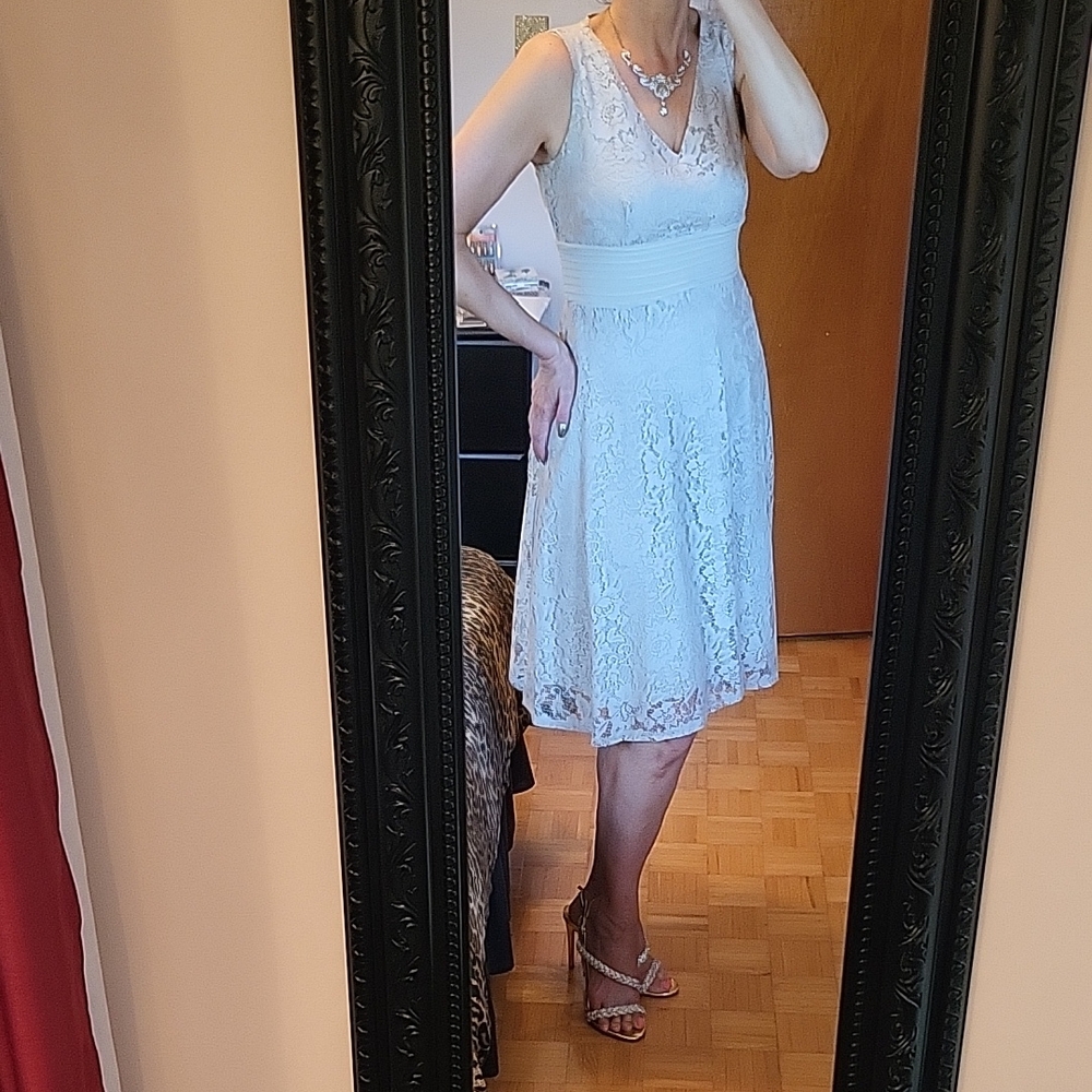 NEW Danny & Nicole Cream Floral Lace Sleeveless A-Line Midi Dress with Bolero!